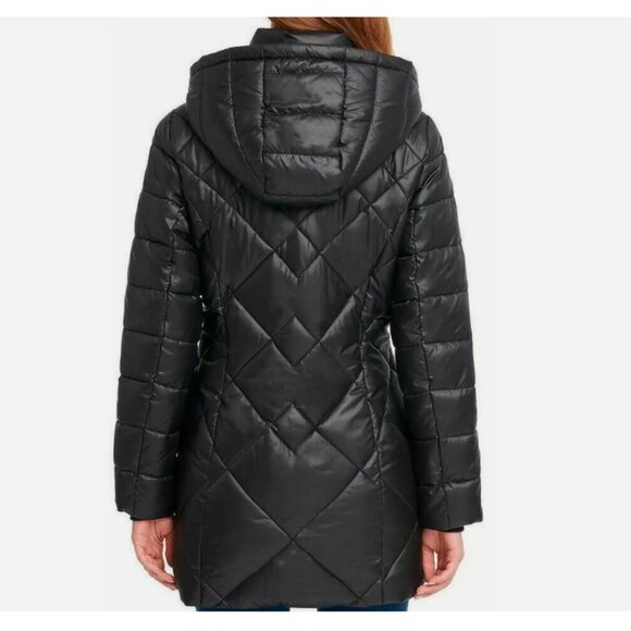 NEW Andrew Marc Women's Long Puffer Jacket with Hood, Black L - Picture 3 of 4